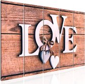 Schilderijen Op Canvas - Schilderij - Wooden Letters (5 Parts) Narrow 225x90 - Artgeist Schilderij