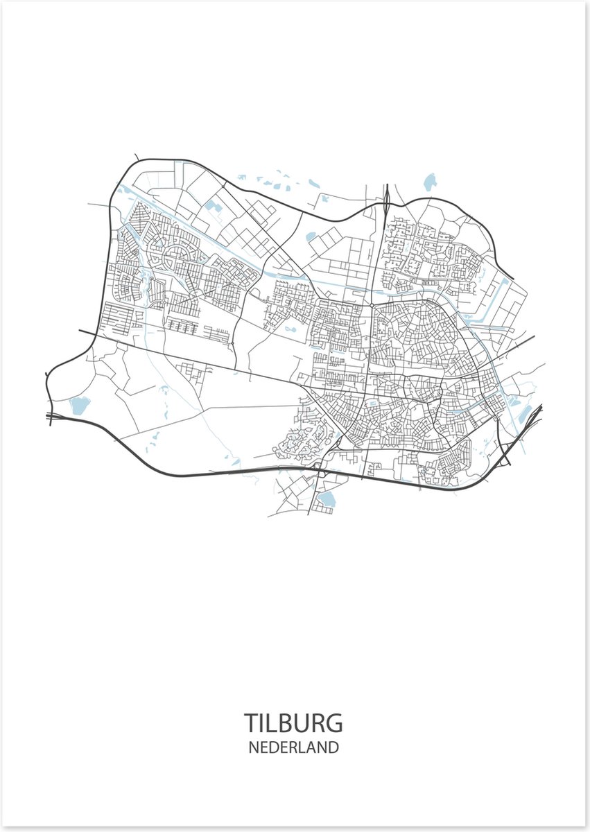 De Lange Koe Poster - Tilburg Plattegrond - 42 X 29.7 Cm - Wit