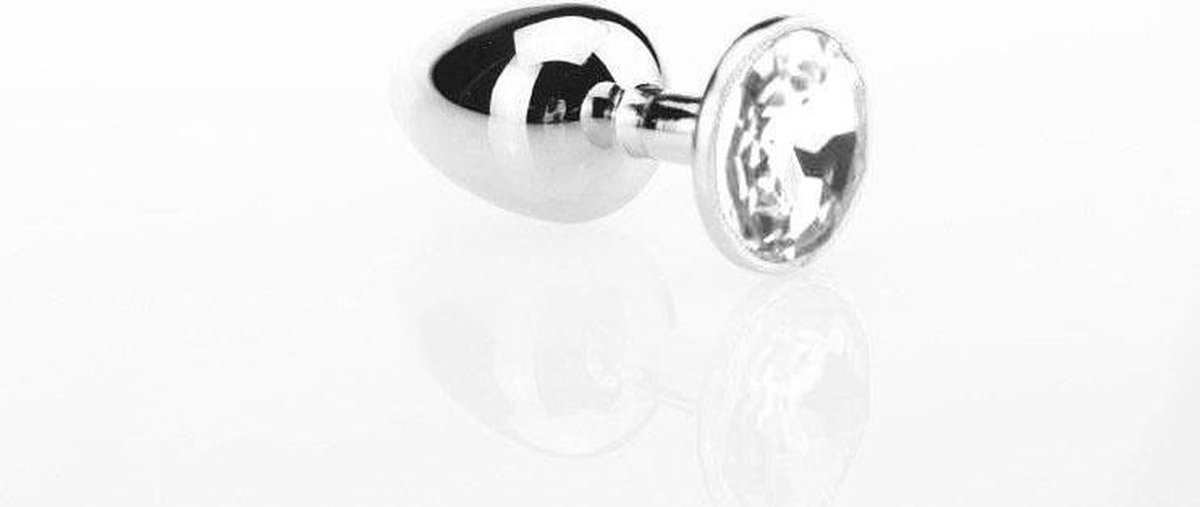 Butt plug aluminium met transparant kristal - small