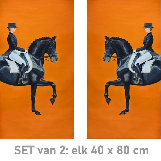 Peinture sur toile SET de 2 pièces * Paarden de dressage Oranje * - Équestre moderne - couleurs - SET de 2x: 40 x 80 cm