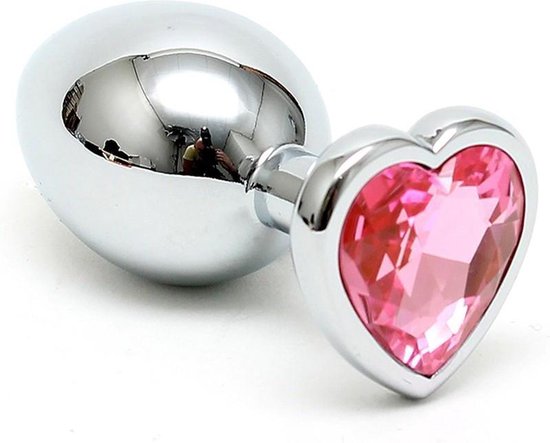 Rimba Bondage Play Butt plug SMALL met kristal in hartvorm - roze