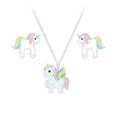 Joy|S - Zilveren eenhoorn unicorn hanger met ketting en oorbellen set