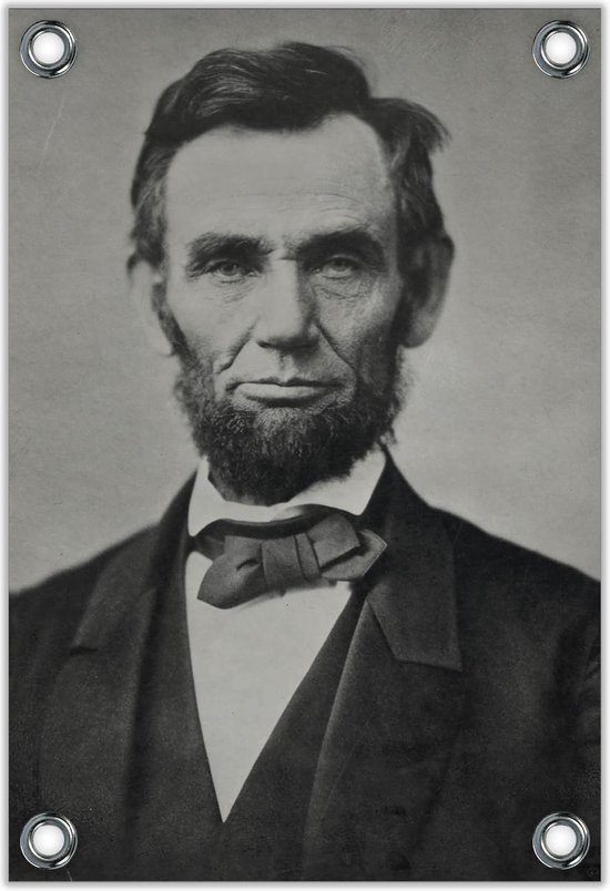 Tuinposter –Voormalige President Abraham Lincoln Zwart - Wit– 40x60  Foto op Tuinposter (wanddecoratie voor buiten en binnen)
