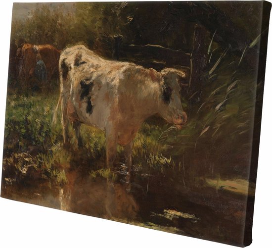 Koe aan de slootkant | Willem Maris | ca. 1885  - ca. 1895 |30cm x 20CM | Canvas | Foto op canvas | Oude meesters