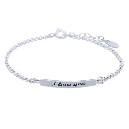 Joy|S - Zilveren plaat armband "I Love You" | bol.com