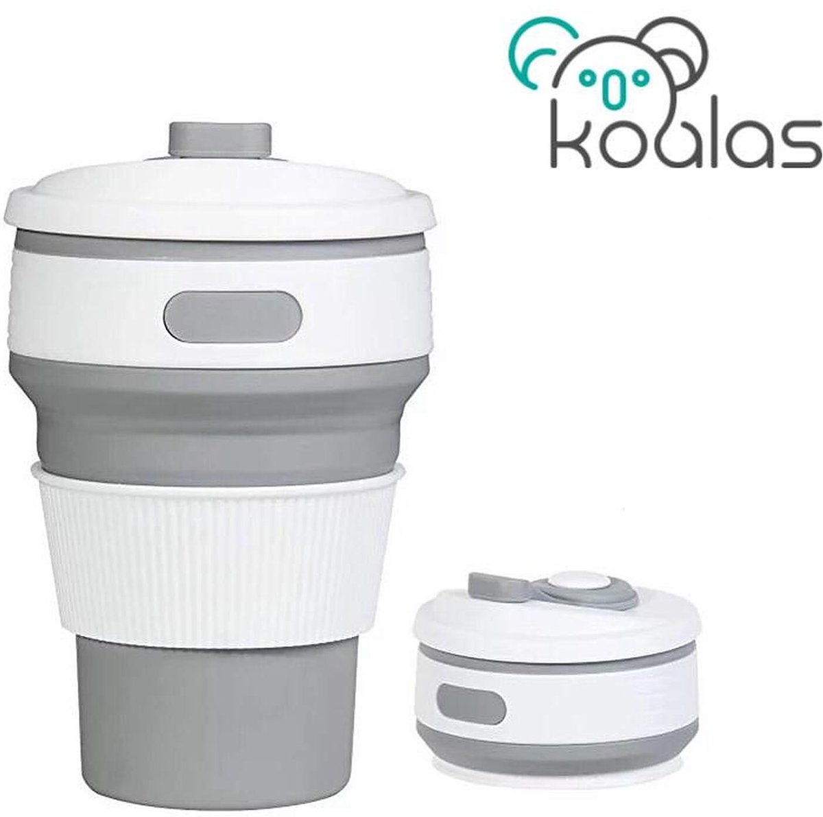 Koffiebeker - Inklapbare beker - duurzame beker- 100 % BPA vrij - Opvouwbaar beker - Reisbeker - Meeneem beker - Travel cup - 350 ml - Grijs