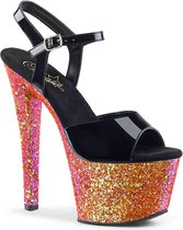 Pleaser Sandaal met enkelband, Paaldans schoenen -37 Shoes- SKY-309LG Paaldans schoenen Zwart/Multicolours