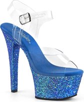 Pleaser Sandaal met enkelband, Paaldans schoenen -37 Shoes- ASPIRE-608LG Paaldans schoenen Blauw/Transparant