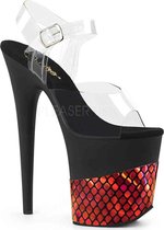 Pleaser Sandaal met enkelband, Paaldans schoenen -39 Shoes- FLAMINGO-808HFN Paaldans schoenen Zwart/Rood