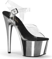 Pleaser - ADORE-708 Sandaal met enkelband, Paaldans schoenen - Paaldans schoenen - 42 Shoes - Zwart/Zilverkleurig