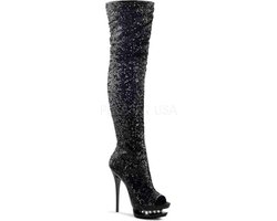Pleaser - BLONDIE-R-3011 Plateau Overknee Laarzen - Paaldans schoenen - 41 Shoes - Zwart