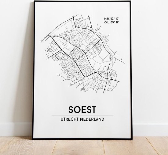 Soest city poster, A3 zonder lijst,plattegrond poster, woonplaatsposter, woonposter