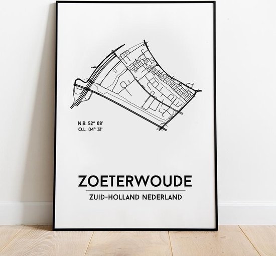Zoeterwoude city poster, zonder lijst, plattegrond poster, woonplaatsposter, woonposter