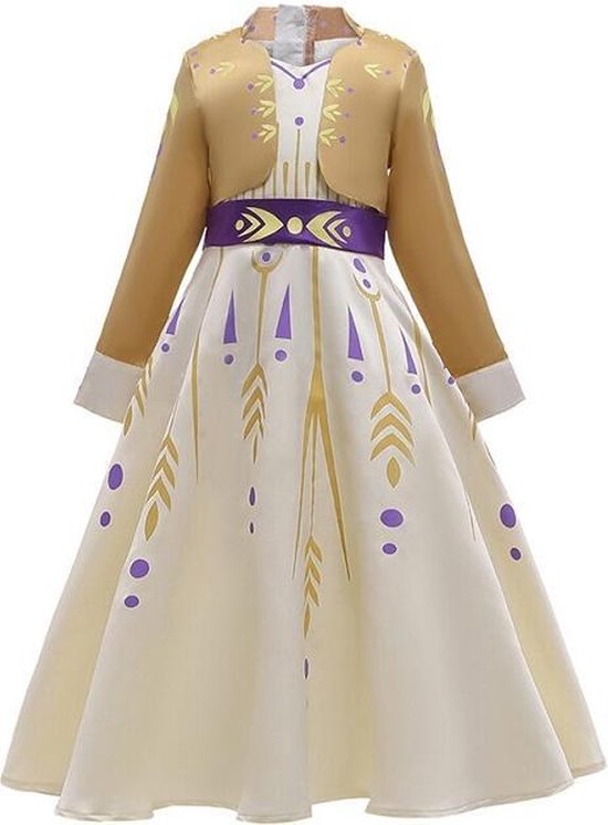 Luxe Frozen 2 Anna prinsessen jurk goud-geel + gratis Frozen kroon 98/104  (110) 3-4 jaar | bol.com