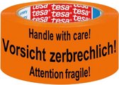3x Tesa waarschuwingstape oranje 5,5cm x 66m - Verpakkingsmateriaal - Verpakkingstape - Breekbaar tape - Waarschuwingstape/signalisatietape - Oranje tape/plakband met waarschuwingstekst