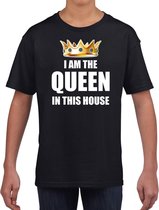 t-shirt Im the queen in this house zwart meisjes / kinderen - Woningsdag / Koningsdag - thuisblijvers / luie dag / relax shirtje 110/116