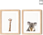 Dierenposters | Posters babykamer | 2 stuks | 30 x 40 | Dierenkoppen | Giraffe | Koala | Kinderkamer