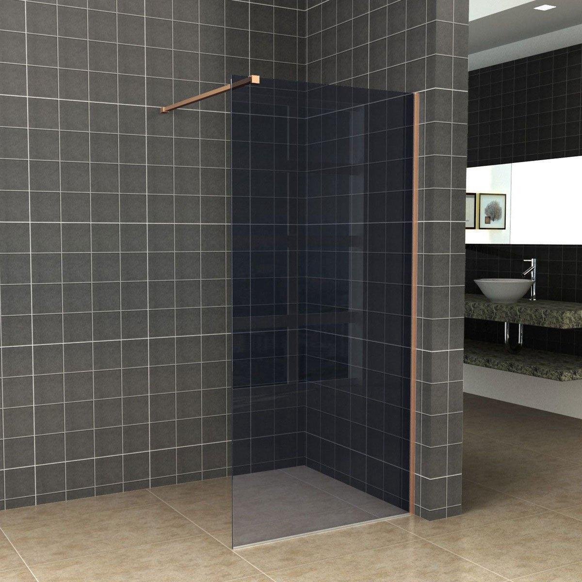 Diamond Line - Inloopdouche / Douchewand - 100x200 - Geborsteld Koper - Antikalk - Rookglas - 8mm Veiligheidsglas
