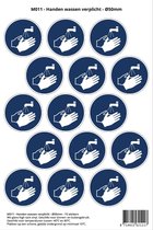 Pictogram sticker M011 - Handen wassen verplicht - 50 x 50mm - 15 stickers op 1 vel
