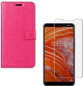 Nokia 3.1 Plus Portemonnee hoesje roze met 2 stuks Glas Screen protector
