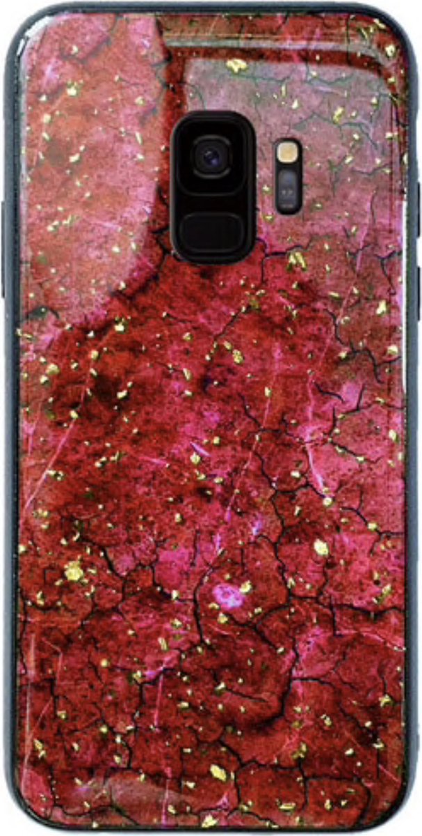 Geschikt voor Samsung Galaxy S9 Backcover - Rood - Marmer & Glitters
