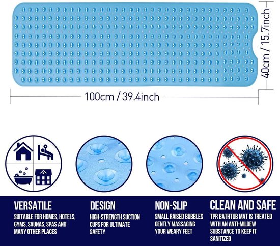 Bol Com Badmat Groot 100 X 40 Cm Anti Schimmel Antislip Met Zuignappen Voor Badkamer