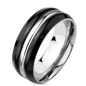 Ringen Mannen - Zilverkleurig - Ring - Ringen - Zilveren Kleur - Heren Ring - Ring Heren - Titanium met Zwarte Randen - Twain