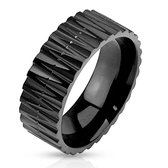 Ringen Mannen - Zwarte Ring - Heren Ring - Ring Heren - Ringen - Ring - Excentriek met Ribbeltjespatroon - Zigged