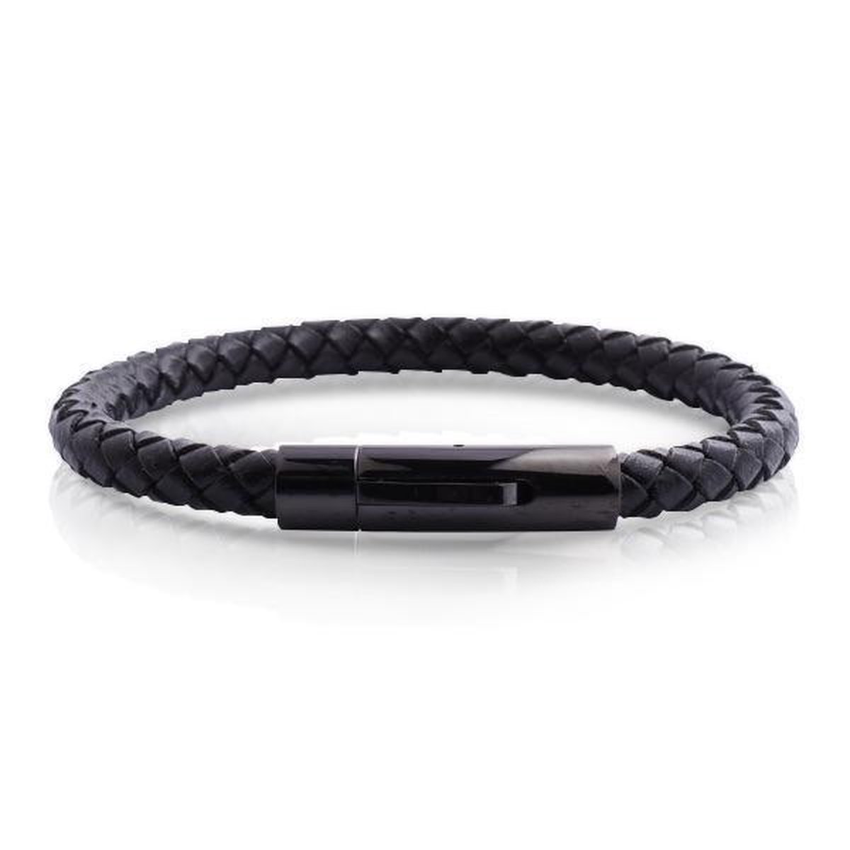 Armband Heren - Armband Mannen - Armband Dames - Heren Armband - Armband - Leer met Zwarte Schakel - Mason