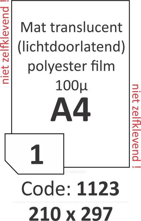R1060.1123.A Rayfilm Mat Transparant polyester Laser 95 micron 210x297 mm - 1 per blad - 100 etiketten per doos van 100 vel
