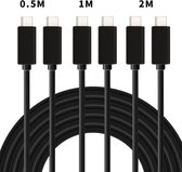 NÖRDIC KABELKIT-2 USB-C naar USB-C kabel, 3 stuks, 0.5 meter, 1 meter, 2 meter, 2.0 oplaadkabel, 480 Mbps, Zwart