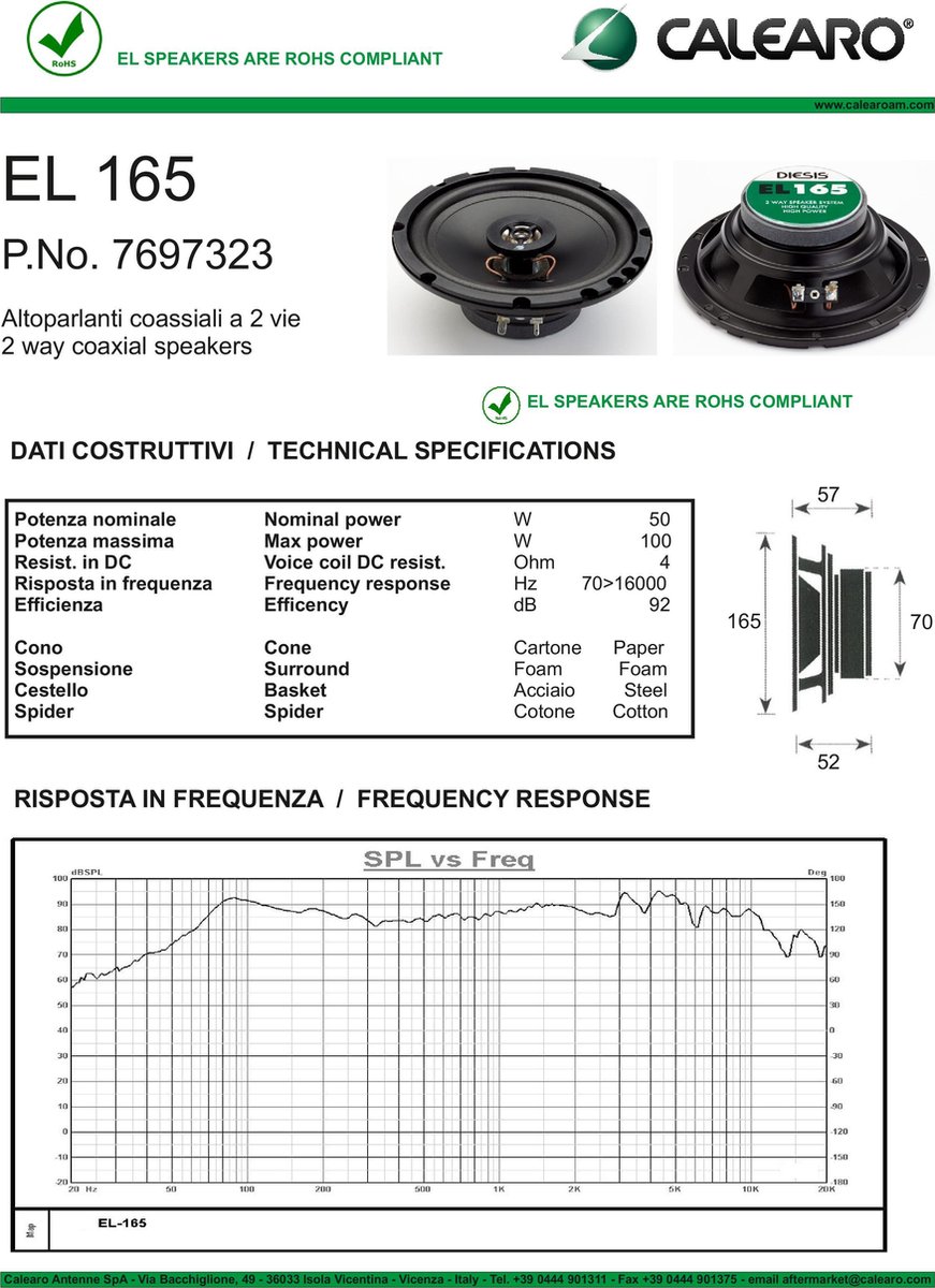 Calearo - EL 165 - COAX - 2-WEG - auto speakers - set (2stuks) - 165MM  16,5CM 16.5 cm... | bol.com