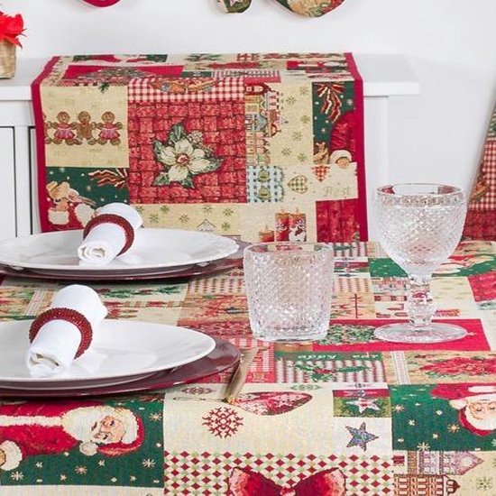 Tafelkleed - luxe gobelinstof - Jingle Bells - kerst - Loper 140x45 cm