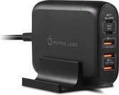 PEPPER JOBS USB C Lader Oplader Snellader D10000 | 5 poorts PowerDelivery | 2x USB-C 100W max | 1x USB A QC 18W 2x USB A QC 18W max | Geschikt voor Apple iPhone 12 / SE 2020 iPad PRO / MacBoo