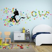 Muursticker Fee met Hartjes | Love | Wanddecoratie | Muurdecoratie | Slaapkamer | Kinderkamer | Babykamer | Meisje | Decoratie Sticker