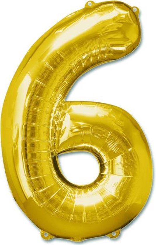 Folie ballon XL cijfer 6 goud kleur is  + - 1 meter groot groot  inclusief een flamingo sleutelhanger