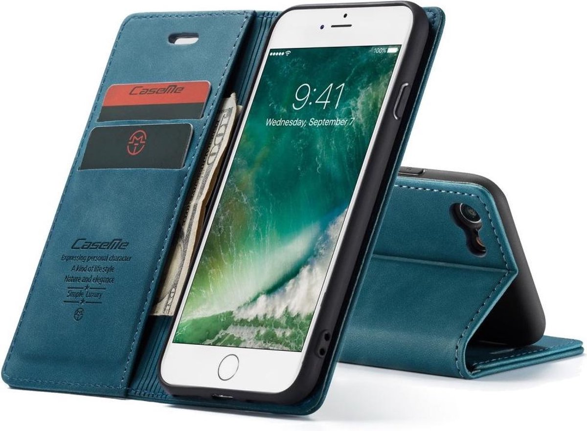 CaseMe Bookcase iPhone SE (2020) / 8 / 7 hoesje - Blauw - Caseme
