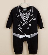 Baby Boy Romper Zwart Jasje Jumpsuit Gentleman One-Piece, Wedding Suit Bodysuit, Feestje Onesie, Kleding set, 9-12 maanden