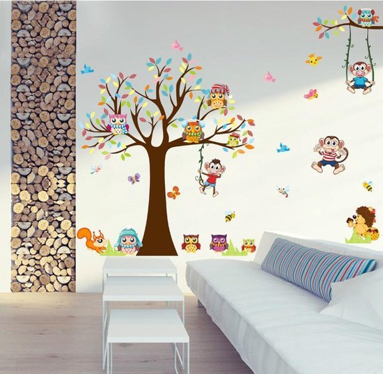 Muursticker Boom Dieren | Wanddecoratie Slaapkamer | Kinderkamer... | bol.com