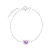 Joy|S - Zilveren hartje paars armband 14 cm + 3