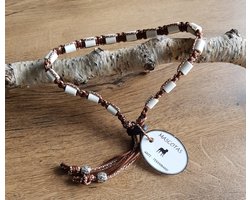 Anti-Tekenband met EM kralen 100% natuurlijk Bruin Gemeleerd Maat 30-40 cm