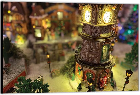 Dibond –Kersthuisjes met Lampjes– 120x80 Foto op Aluminium (Met Ophangsysteem)