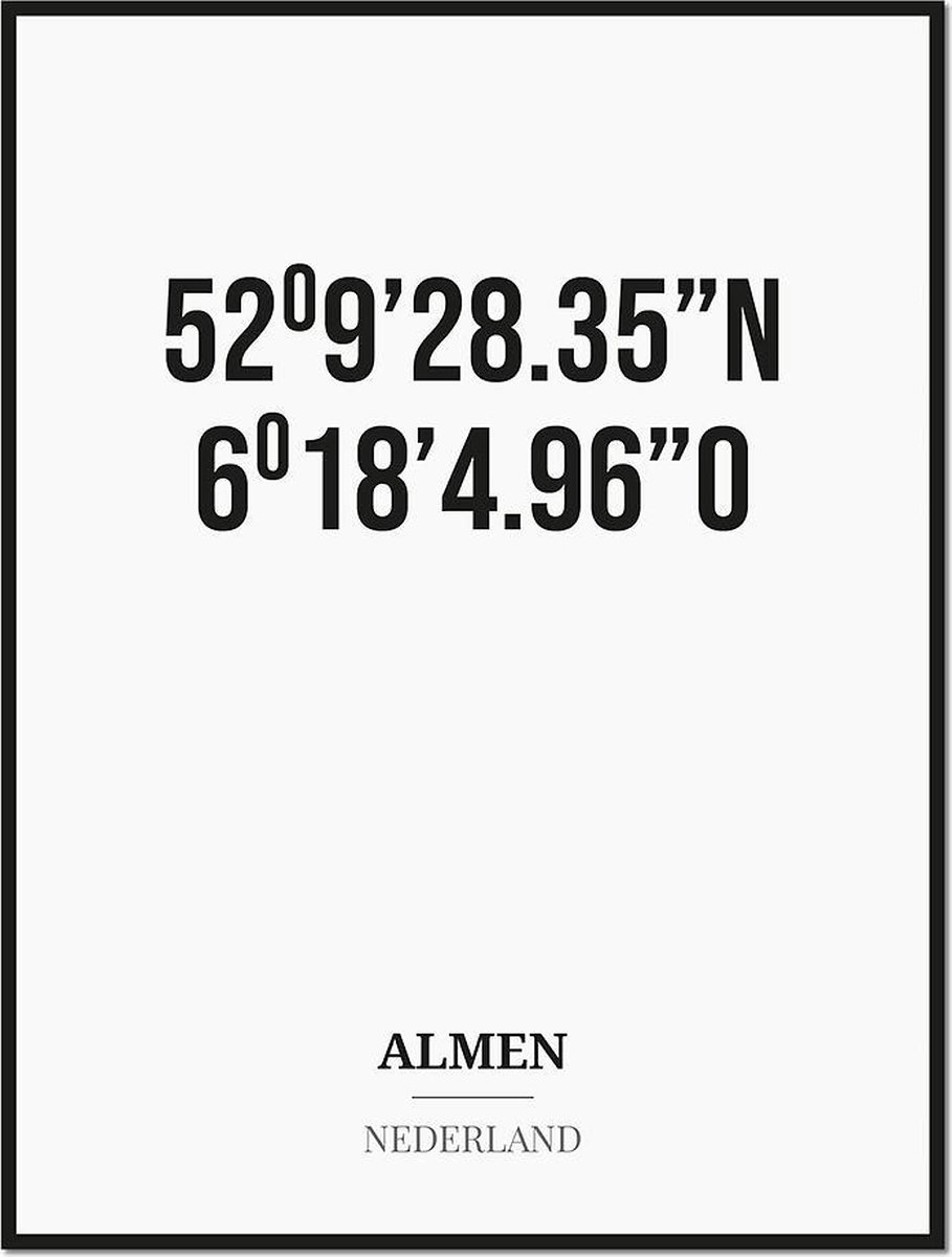 Studio216 Poster/kaart ALMEN met coördinaten zwart, wit