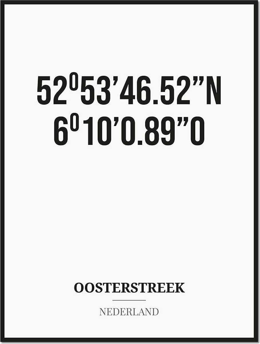 Studio216 Poster/kaart OOSTERSTREEK met coördinaten zwart, wit