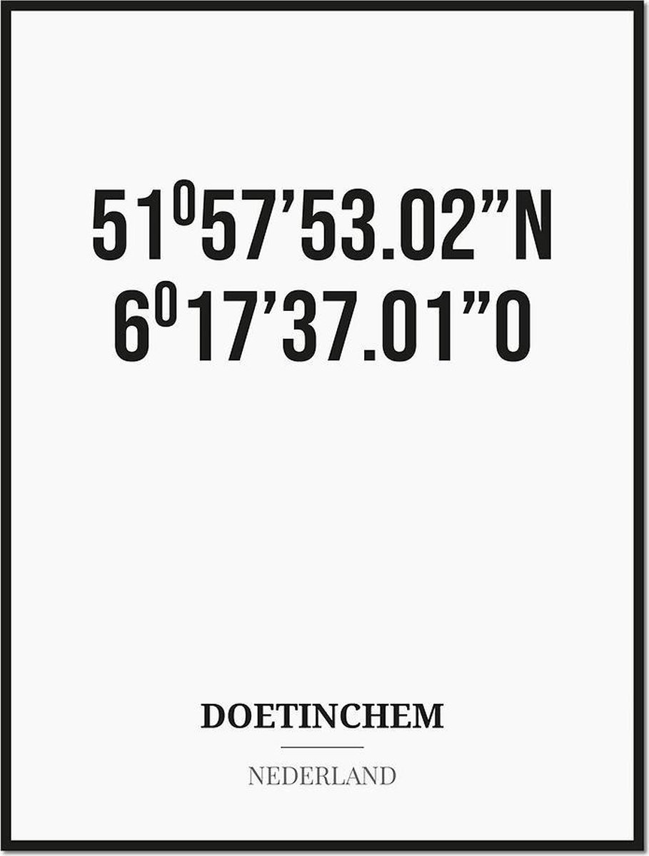 Studio216 Poster/kaart DOETINCHEM met coördinaten zwart, wit