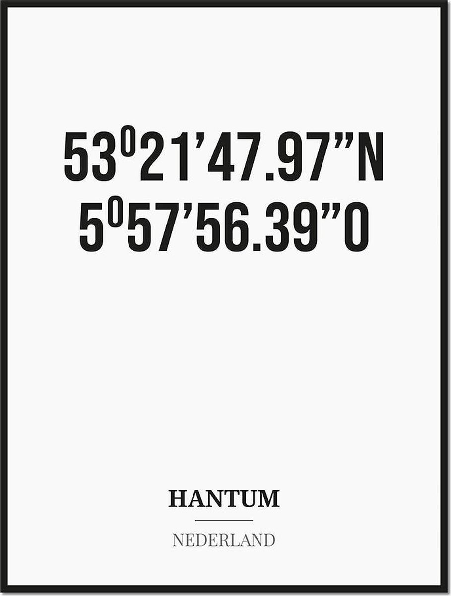 Studio216 Poster/kaart HANTUM met coördinaten zwart, wit