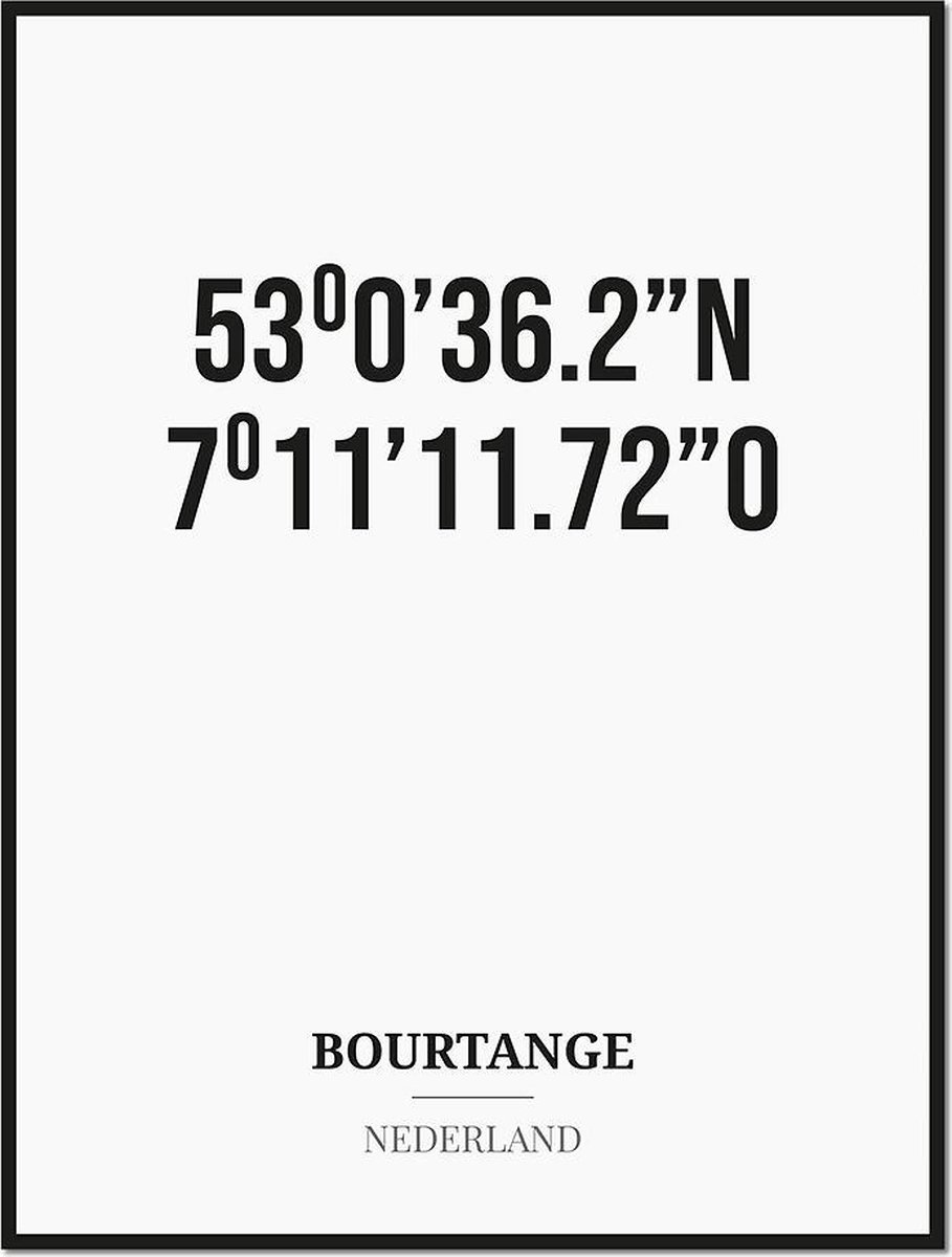 Studio216 Poster/kaart BOURTANGE met coördinaten zwart, wit