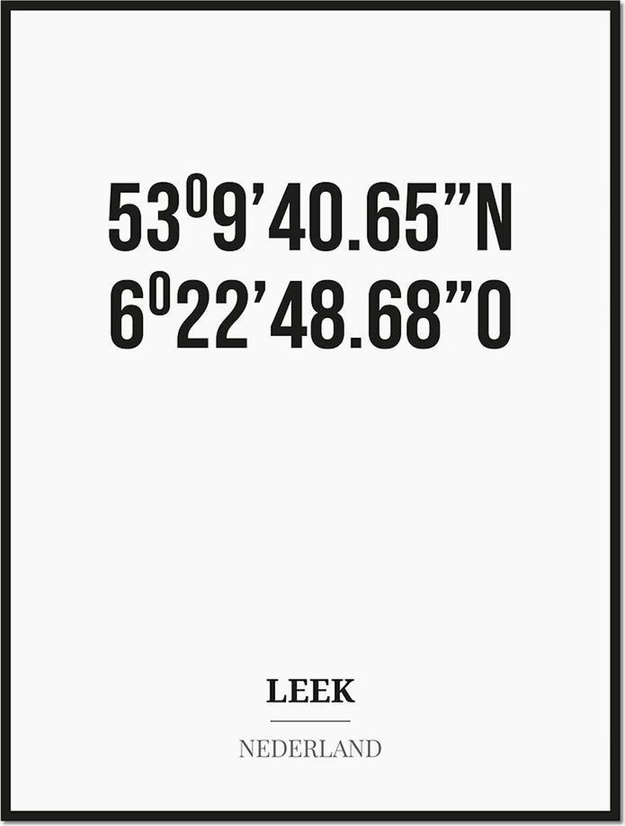 Studio216 Poster/kaart LEEK met coördinaten zwart, wit