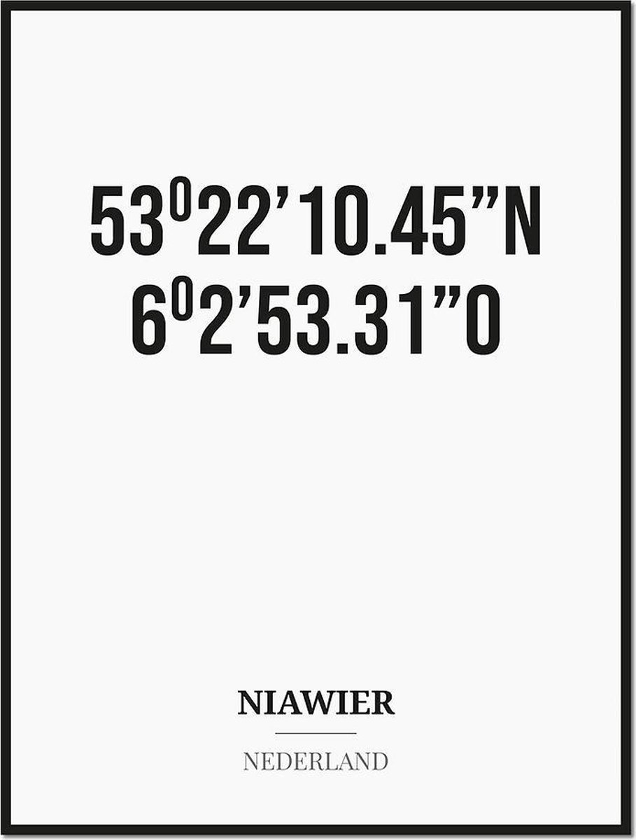 Studio216 Poster/kaart NIAWIER met coördinaten zwart, wit