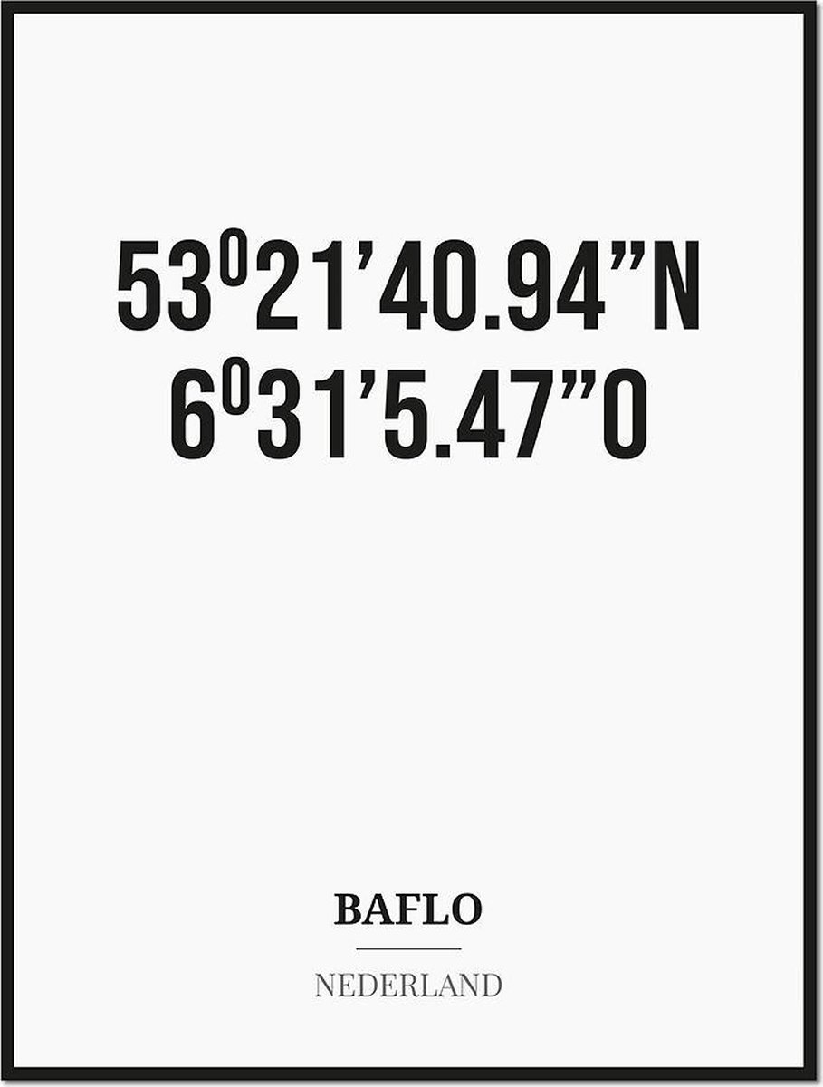 Studio216 Poster/kaart BAFLO met coördinaten zwart, wit